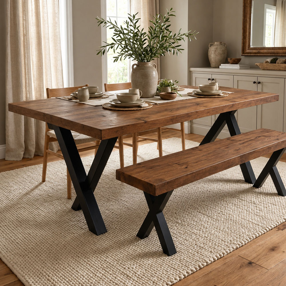 Homebase Dark Oak Brown 4 Seater Sleek and Slender Reclaimed Dining Table 100 x 120cm Image 1