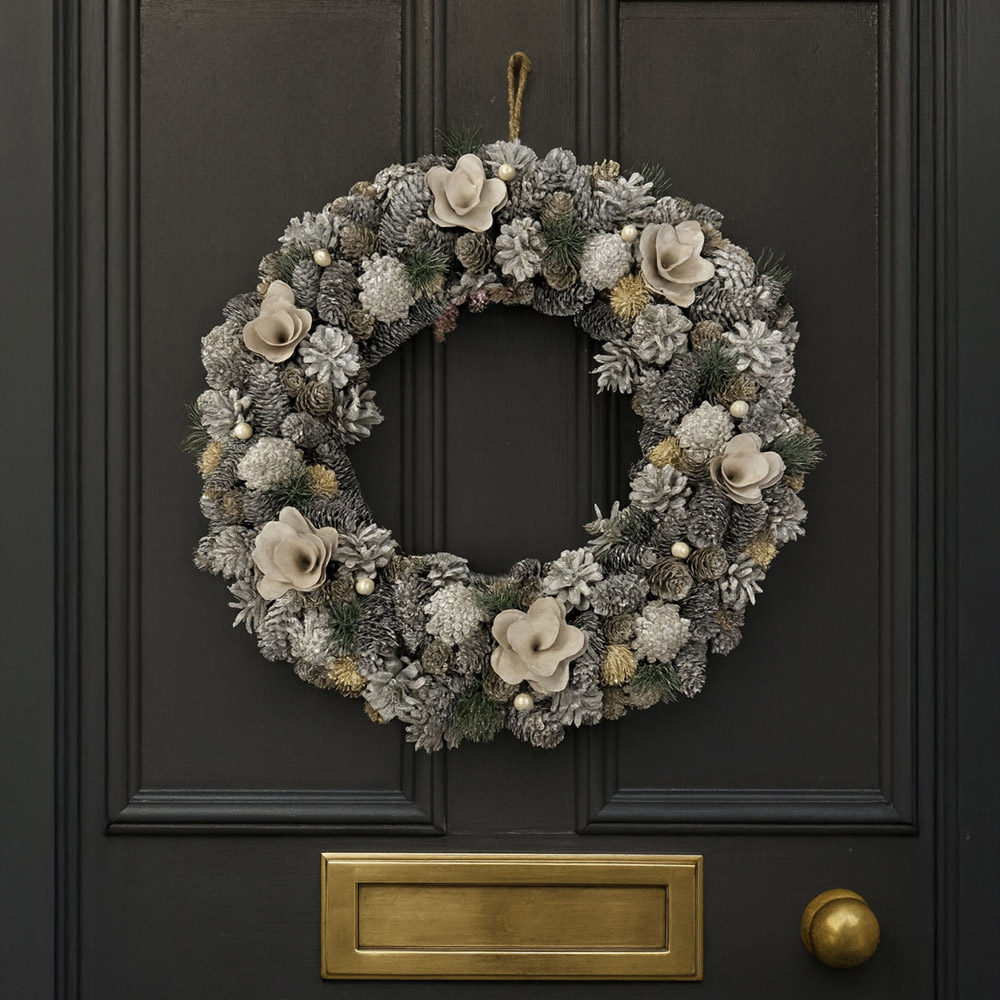 Neo Luxury XL Frosted Pine Cone Christmas Door Wreath 50cm Image 4