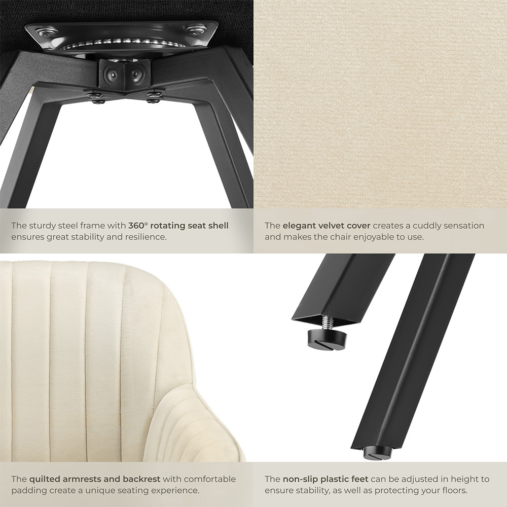 tectake Set of 4 Cream Velvet Lounge Armchair Image 5