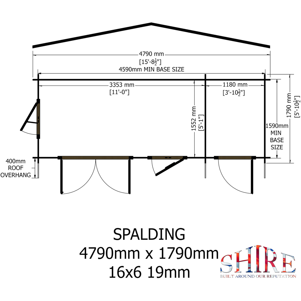 Shire Bourne 16 x 6ft Apex Garden Log Cabin Image 8
