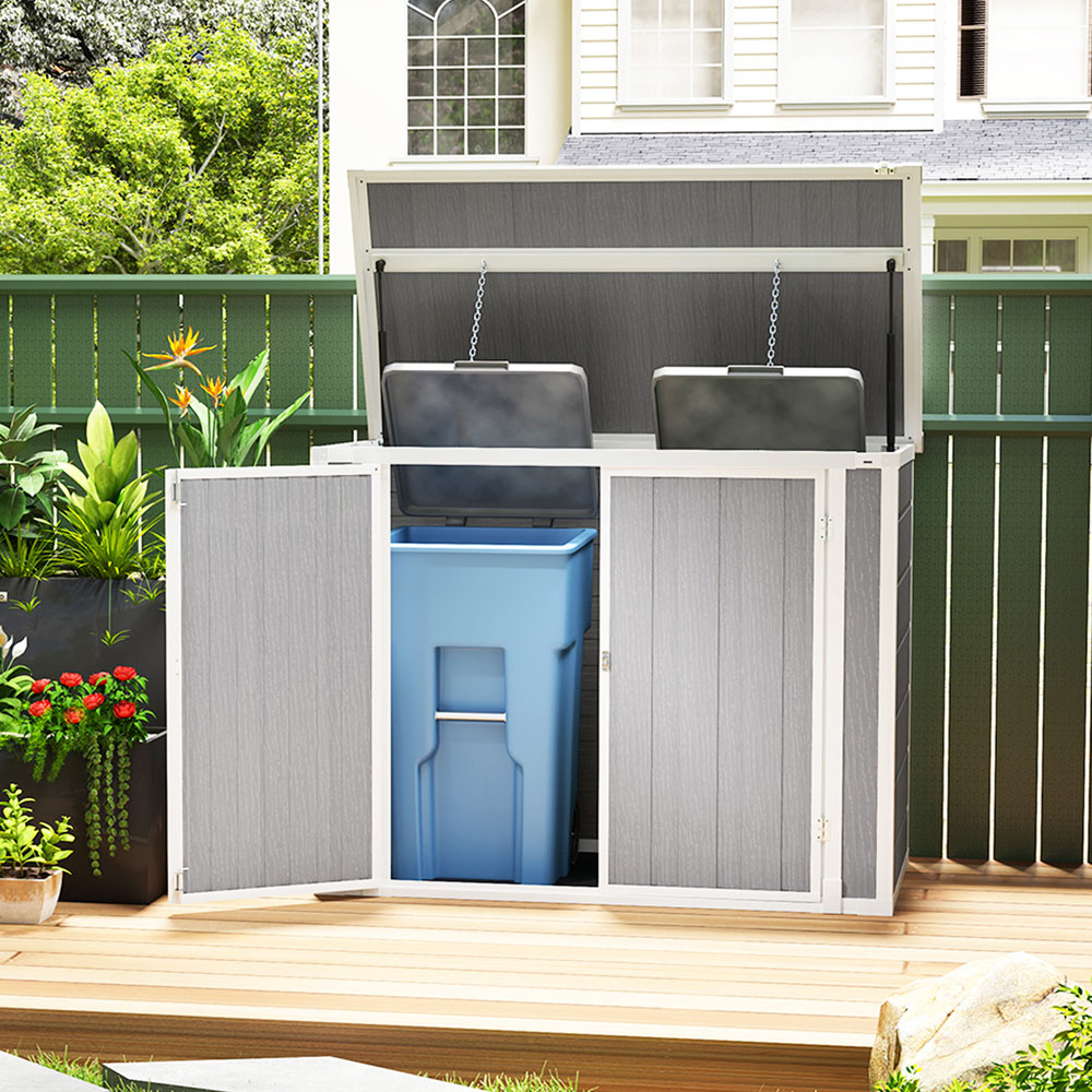 Outsunny 4.7 x 2.5ft Grey Lockable Double Bin Shed Image 2