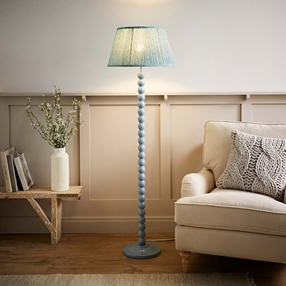 ValueLights Leaf Pleated Shade Pastel Blue Bobbin LED Floor Lamp with Bulb Image 3