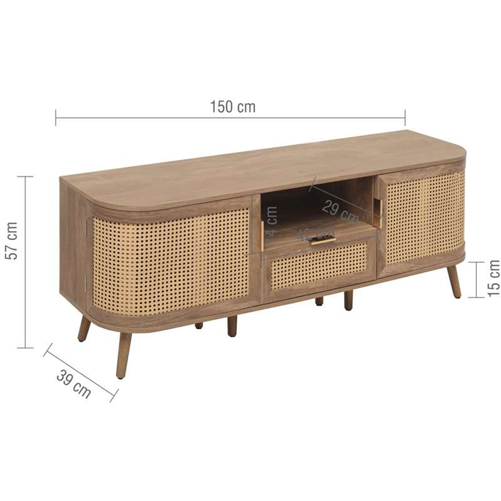 Birlea Noah 2 Door Single Drawer Rattan Effect TV Unit Image 9