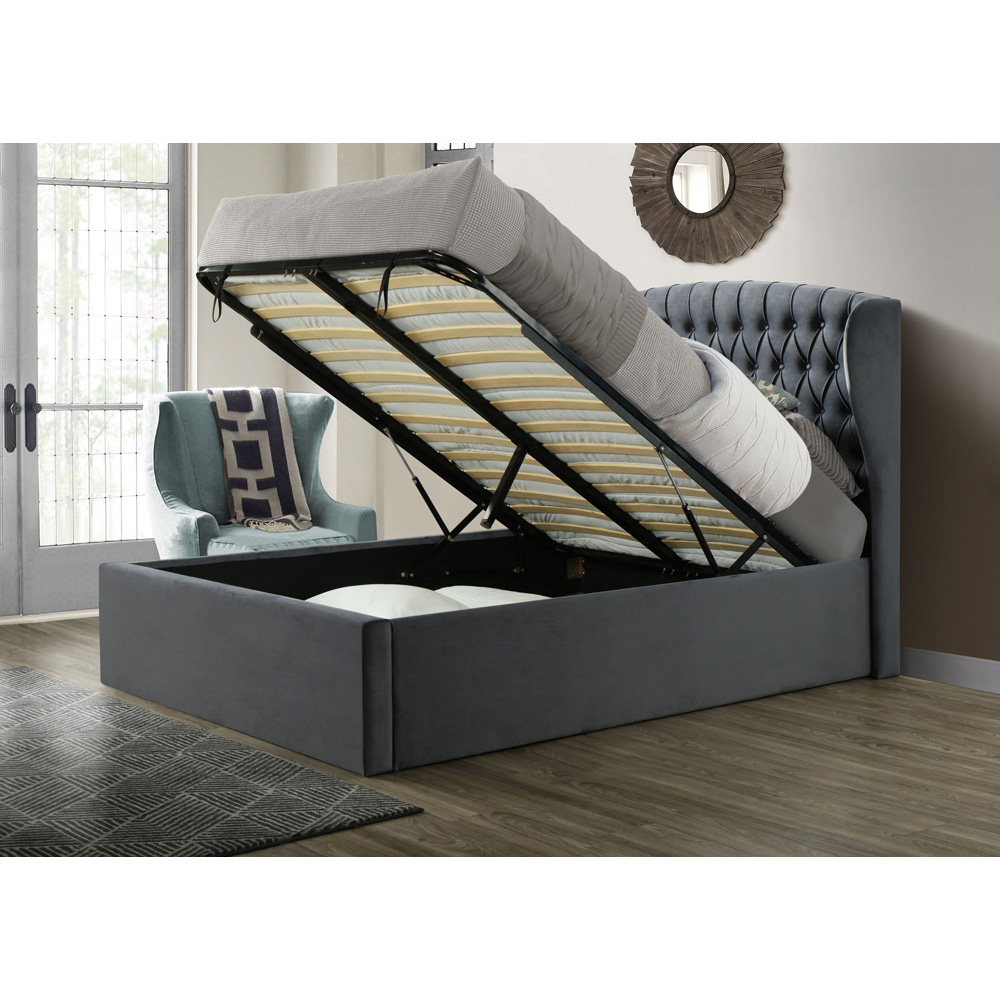 Warwick King Size Grey Velvet Ottoman Bed Image 4