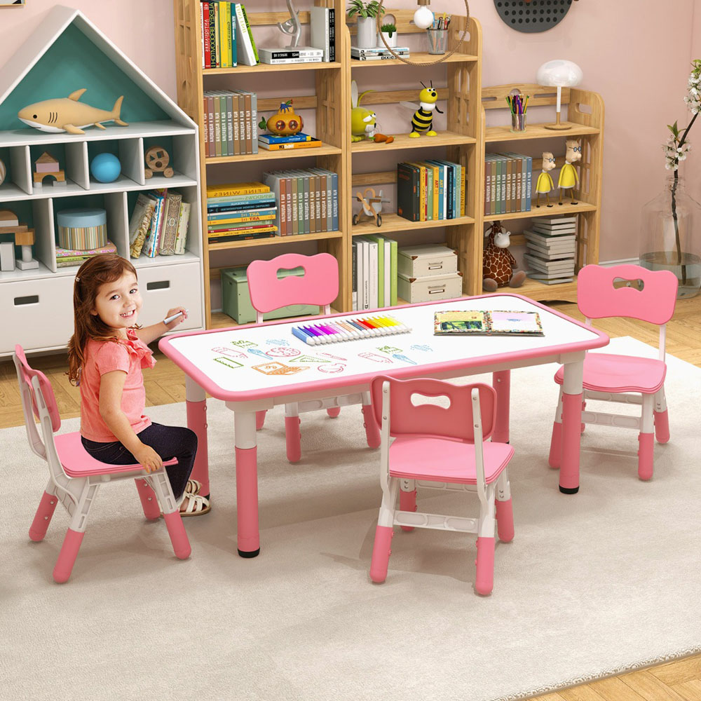 Costway Kids 4 Seater Table and Chair Set Pink | Homebase