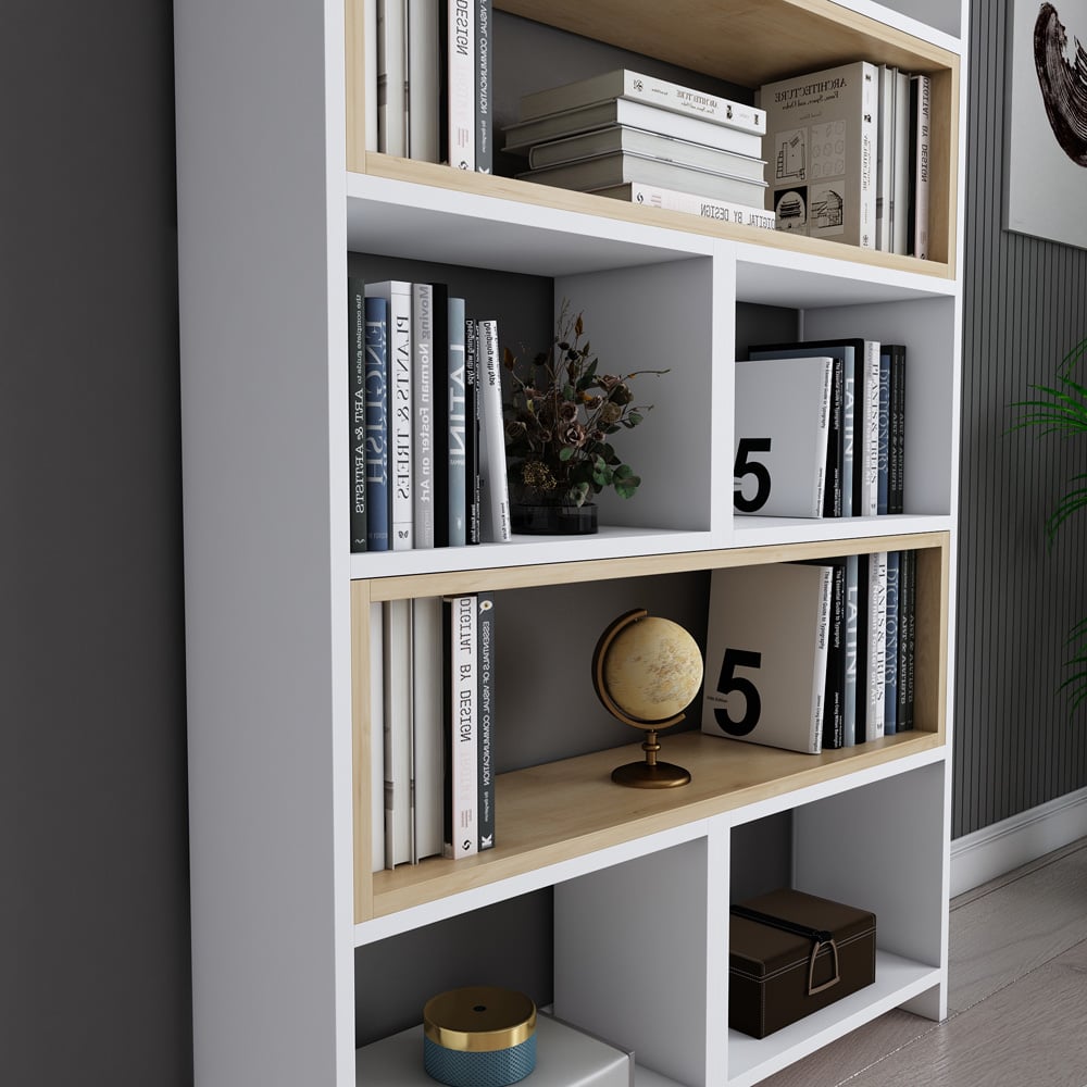 Decorotika Poyraz 8 Shelf White Sapphire Oak Bookcase Image 8
