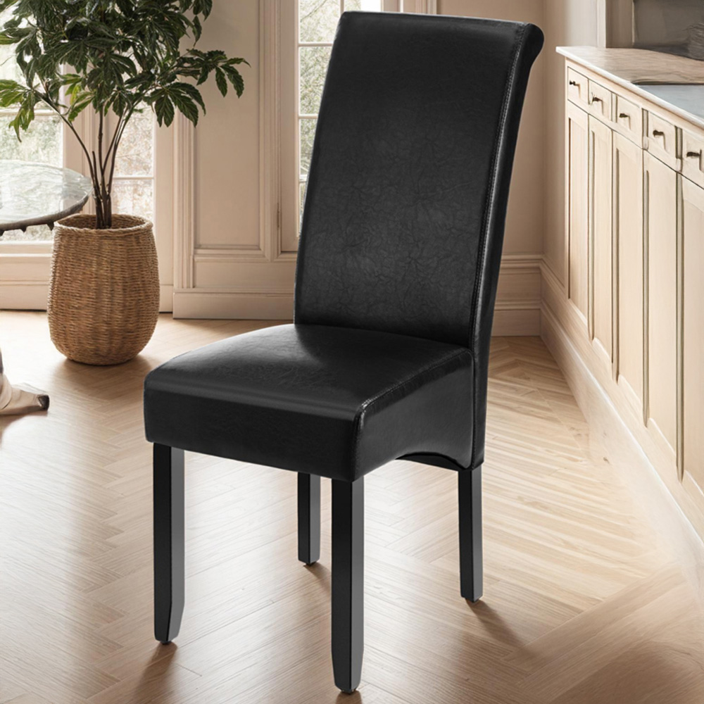 tectake Set of 4 Black Faux Leather High Backrest Dining Chair Image 1