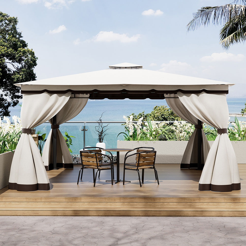 Living and Home 13 x 13ft Tiered Roof Metal Frame Gazebo with Waterproof Canopy Image 1