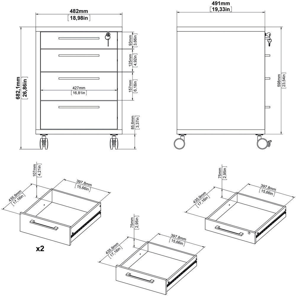 Florence 4 Drawer White Mobile Cabinet Image 9