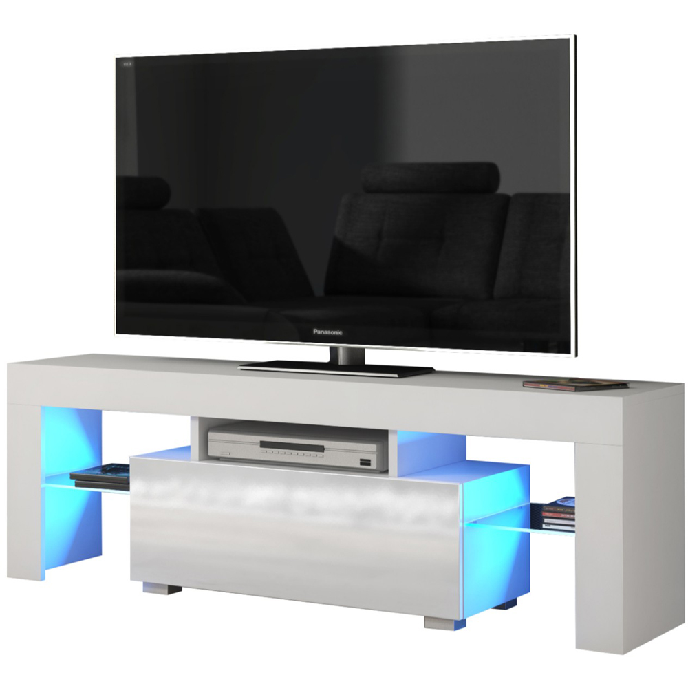 Creative Furniture Floe White and White Gloss Single Door 3 Shelf TV Unit with LED Image 3