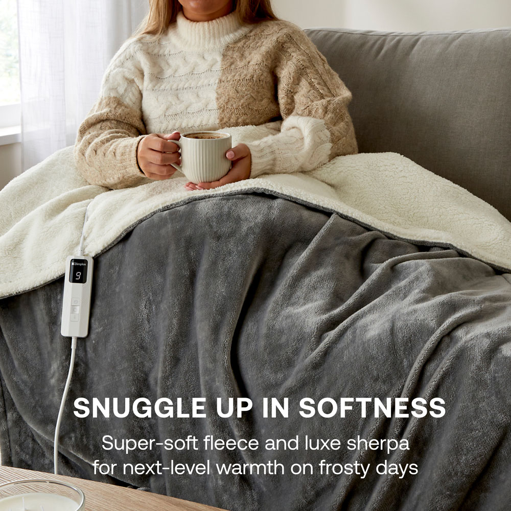Dimplex Super Cosy Grey and White Sherpa Fleece Heated Throw 130 x 180cm Image 3