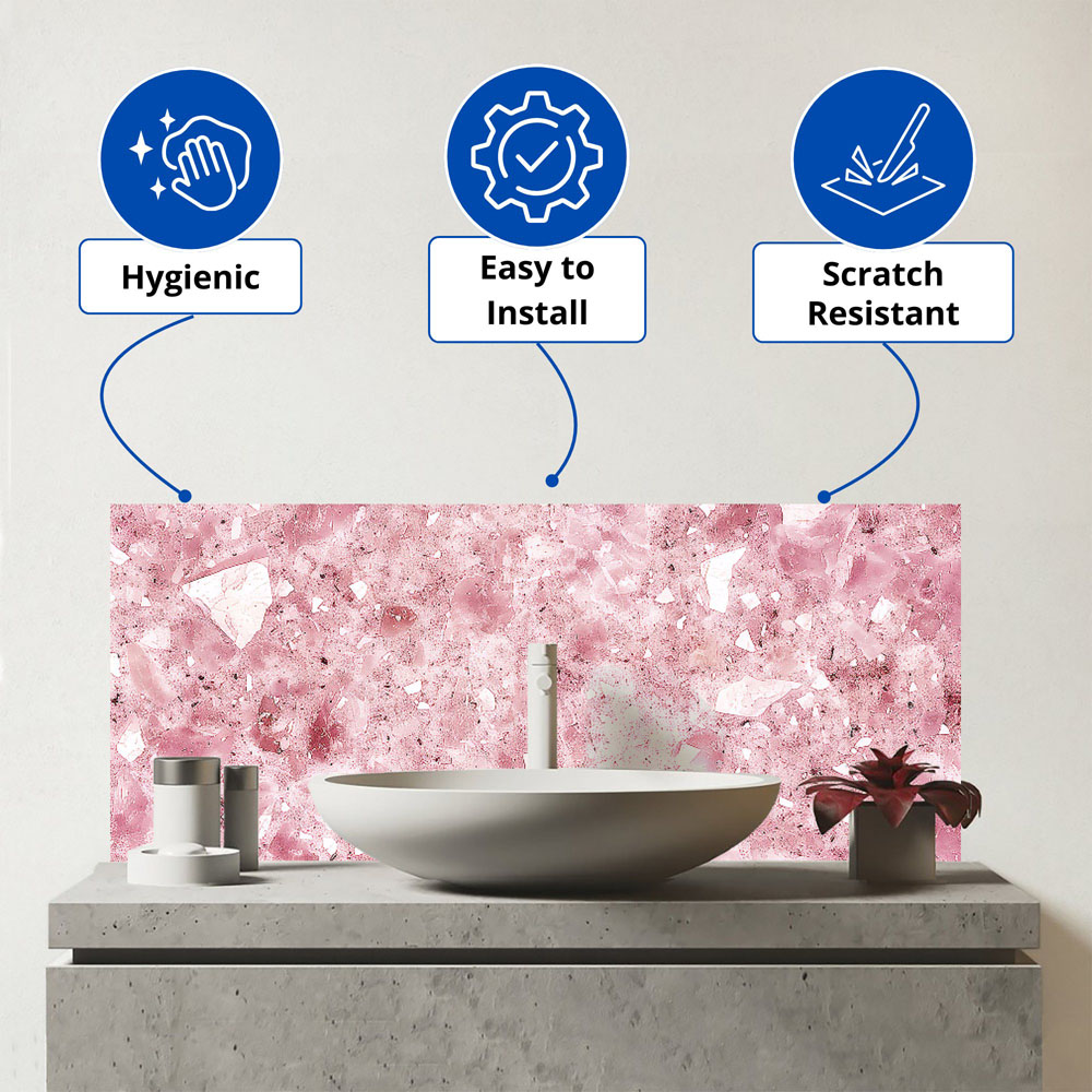 Warren Reed Designer Pink Quartz Effect Bathroom Splashback 25 x 60cm Image 3