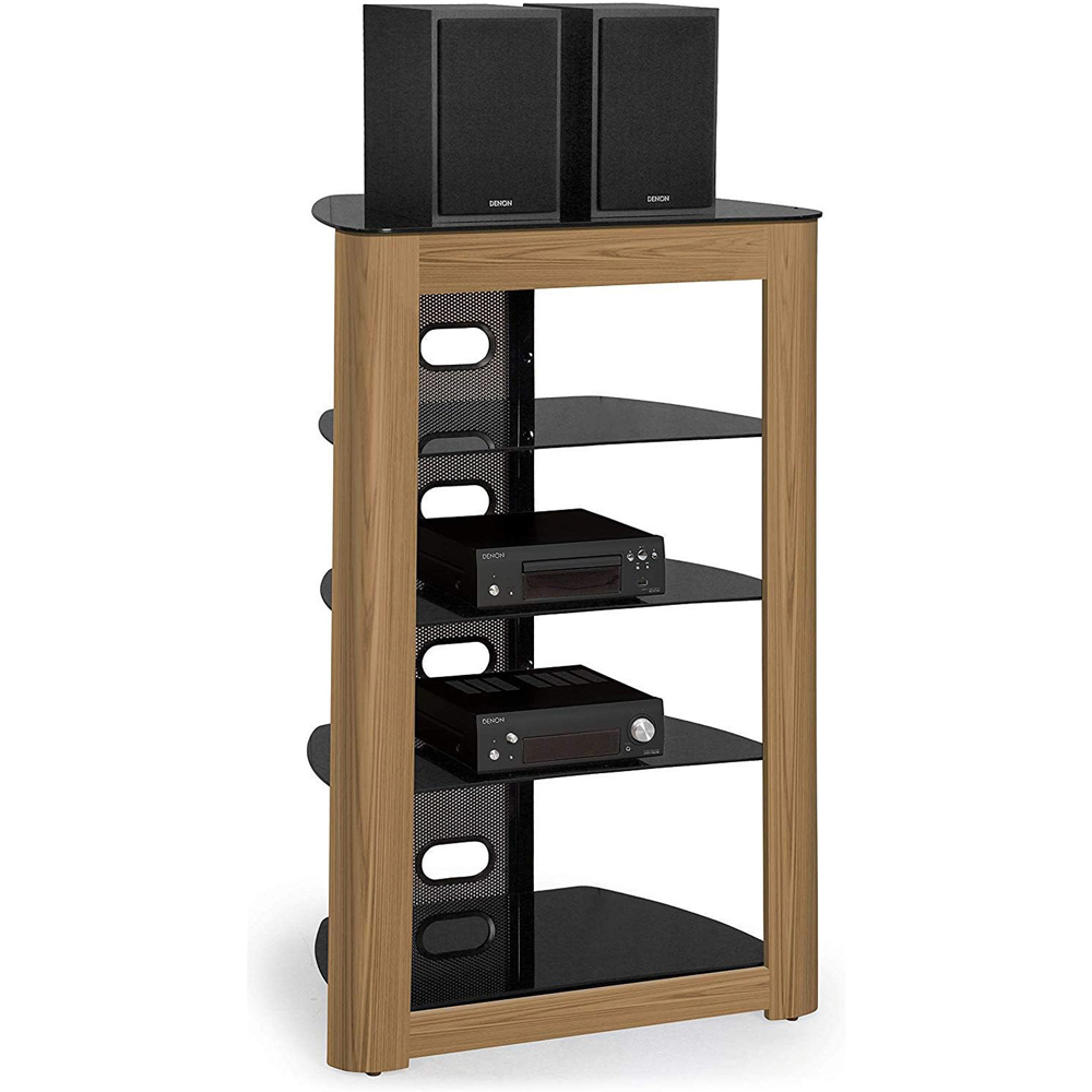 Centurion Supports Zinnia 5 Shelf Black with Oak Fascia Flat Screen Image 2