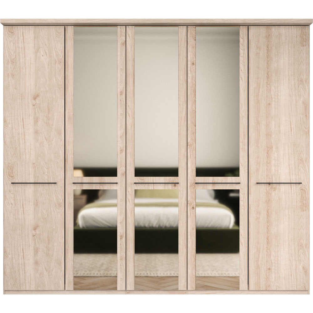 Homebase Dunmere Holm Oak and Slate 5 Door Hinged Wardrobe with 3 Centre Mirror Image 3