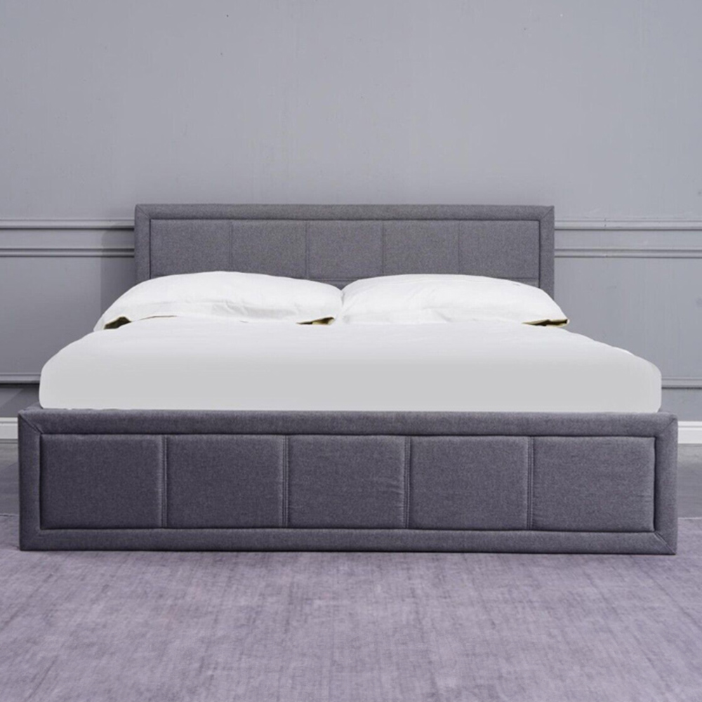 Portland Single Grey Fabric Ottoman Bed with Mattress Image 2