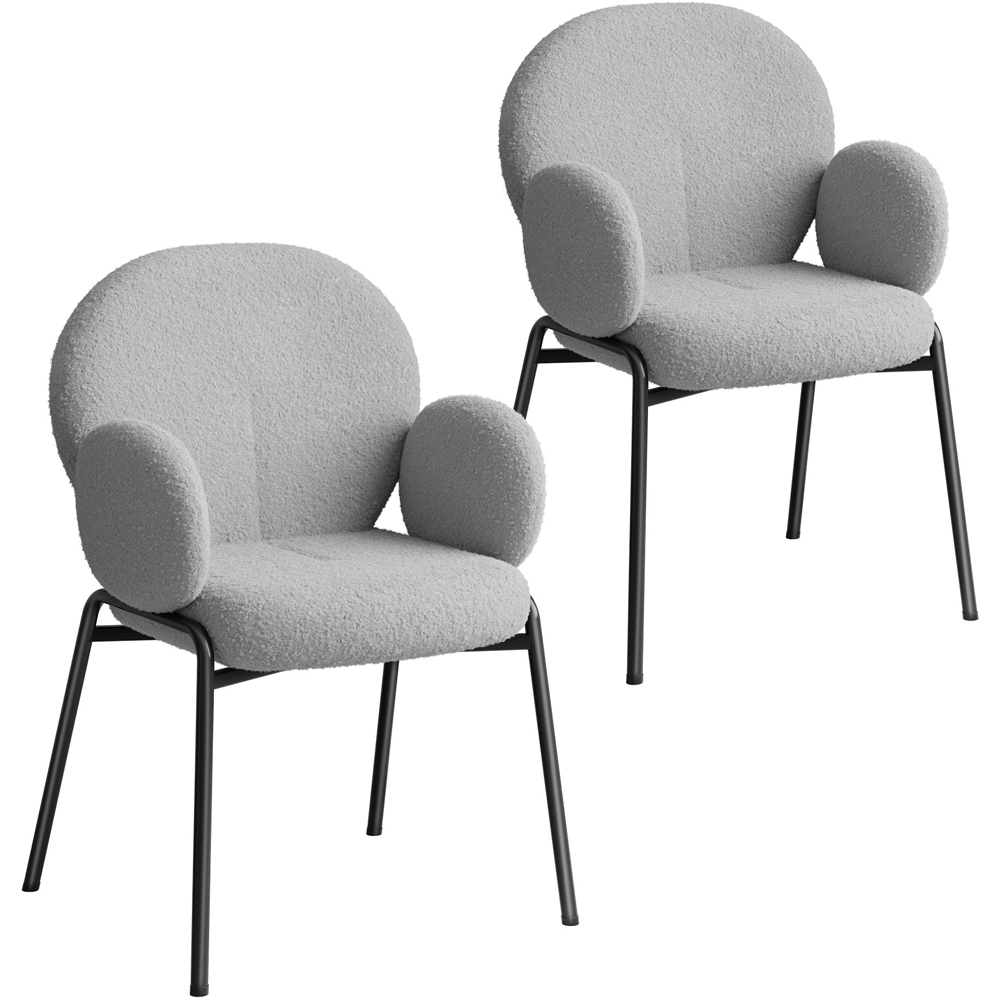 tectake Set of 2 Light Grey Boucle Padded Dining Chair Image 2