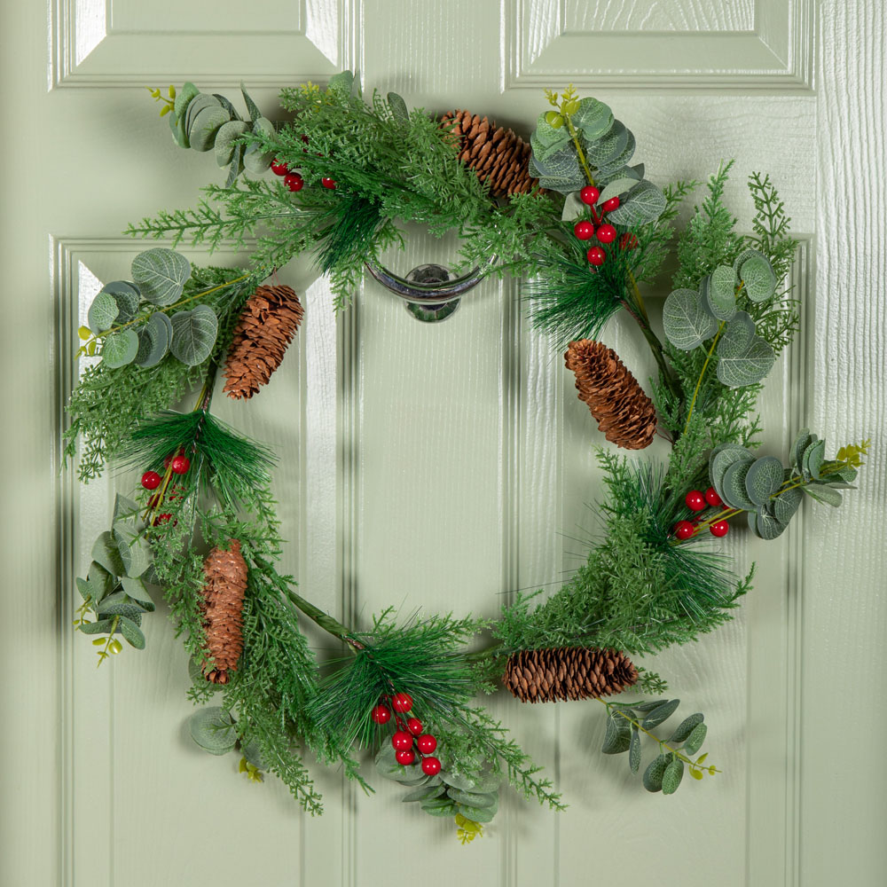 Samuel Alexander Eucalyptus Wreath with Red Berries and Pinecones 50cm Image 7