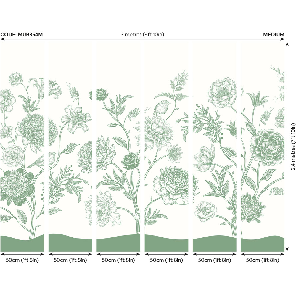 Origin Murals Jacobean Rose Trail Green Wall Mural Image 3