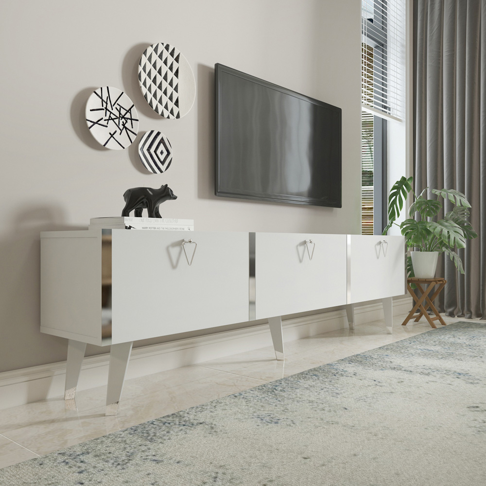 Decorotika Milagro 3 Cabinet White and Silver TV Unit Image 5