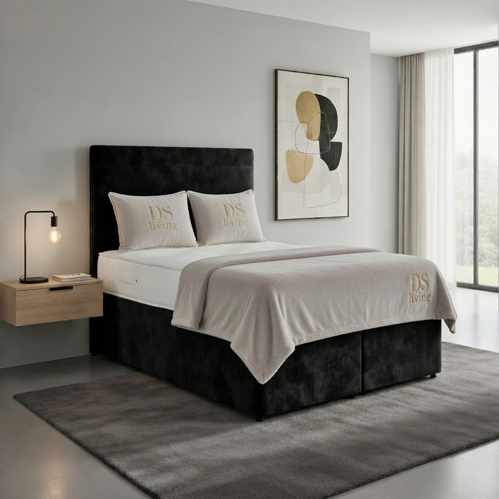 DS Living Muse Single Black Plush Velvet Divan Bed Image 5