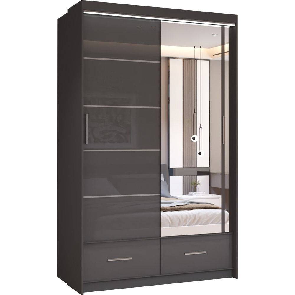 Sliding Wardrobes 4U Sycylia 2 Door 2 Drawer Grey High Gloss Mirror Wardrobe Image 2