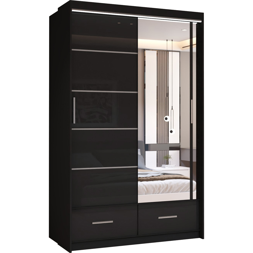 Sliding Wardrobes 4U Sycylia 2 Door 2 Drawer Black High Gloss Mirror Wardrobe Image 2