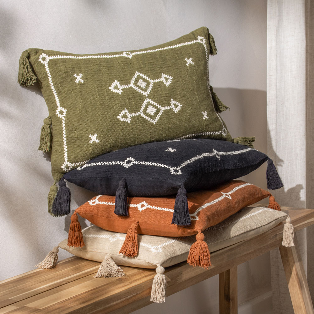 Yard Folis Khaki Embroidered Cushion Image 6