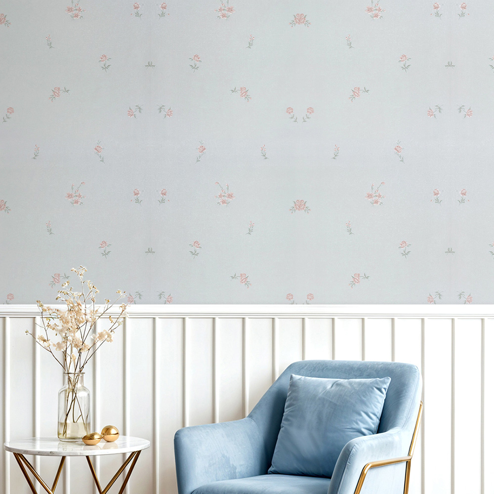 Living and Home Floral Pattern 3D Embossed Light Blue Non-Pasted Non-Woven Wallpaper Image 2