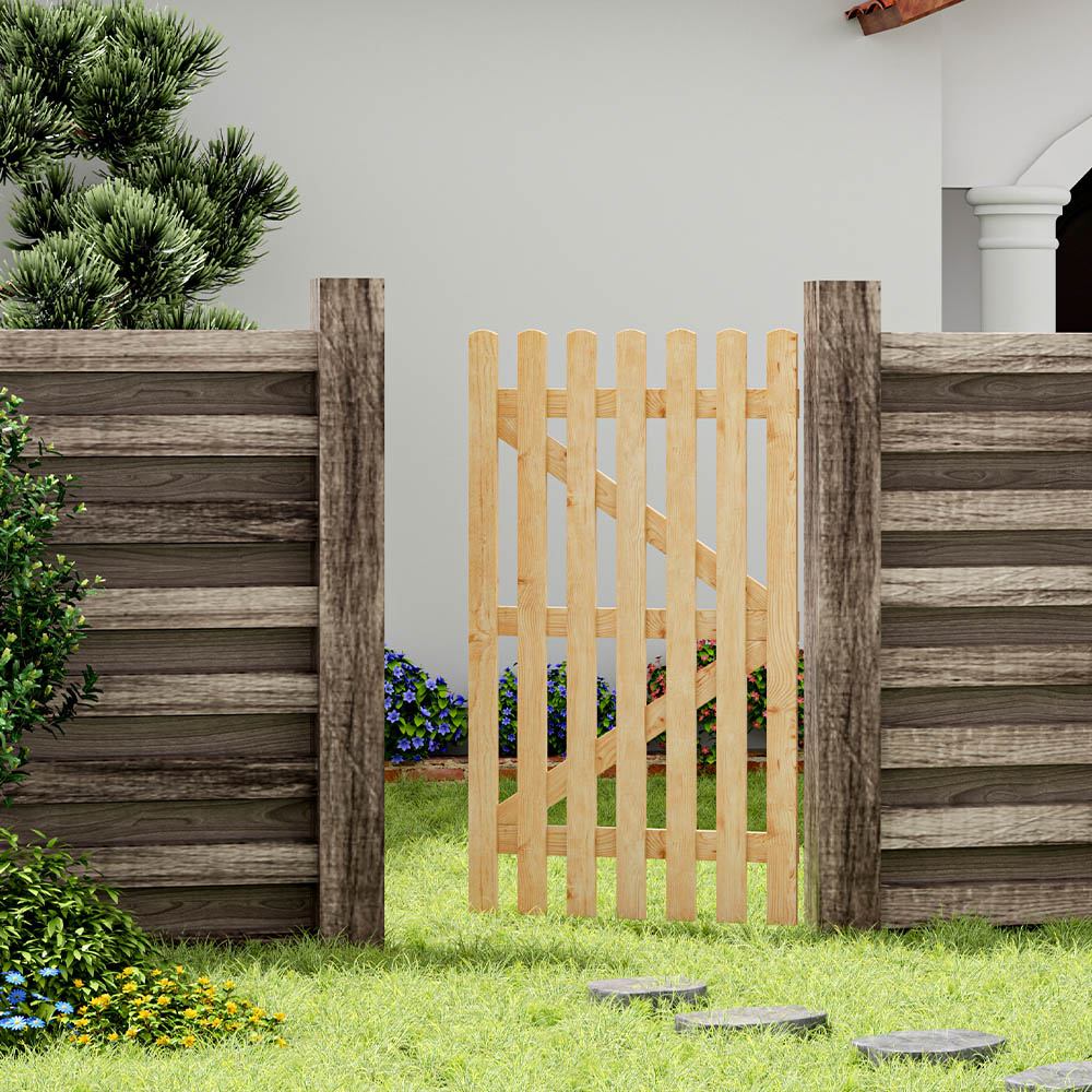 Living and Home Single Swing Wooden Garden Fence Gate with Latch 150 x 90cm Image 2