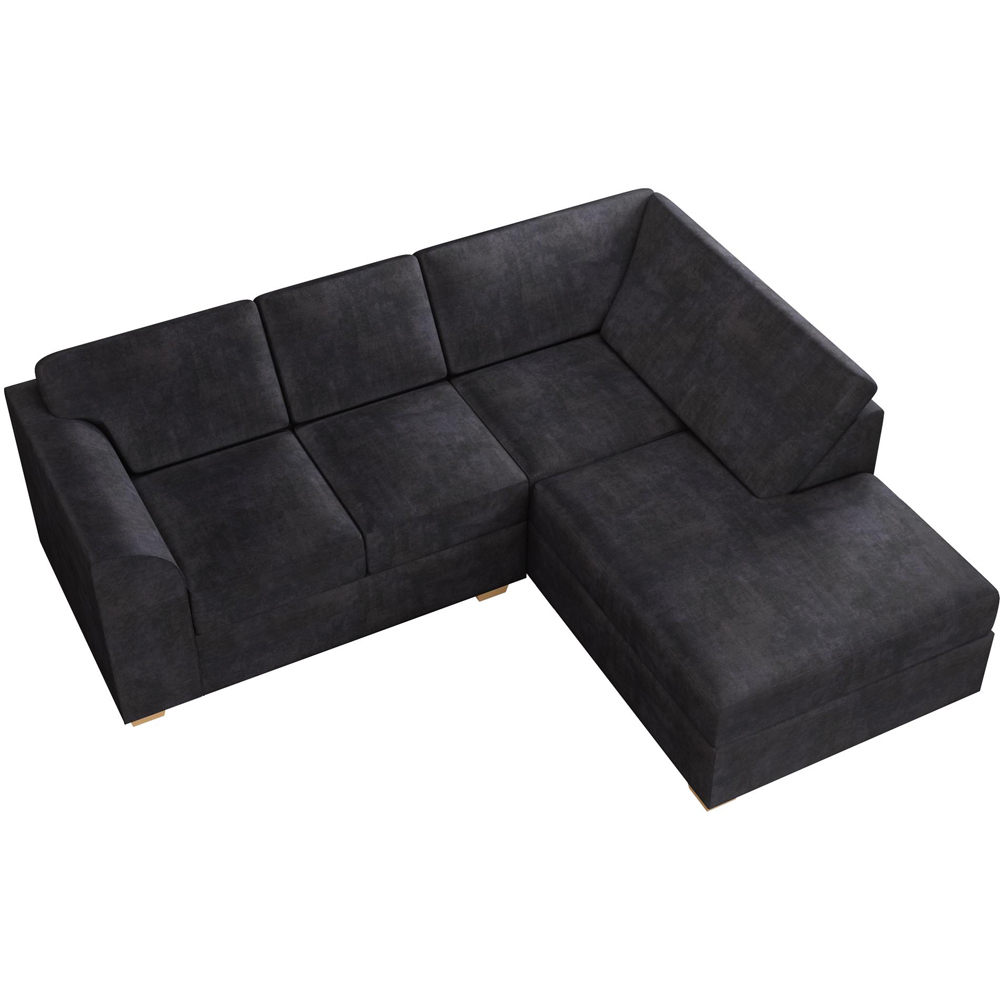 Modo 3 Seater Ebony Plush Velvet Right Hand Fixed Back L-Shape Corner Sofa Image 4