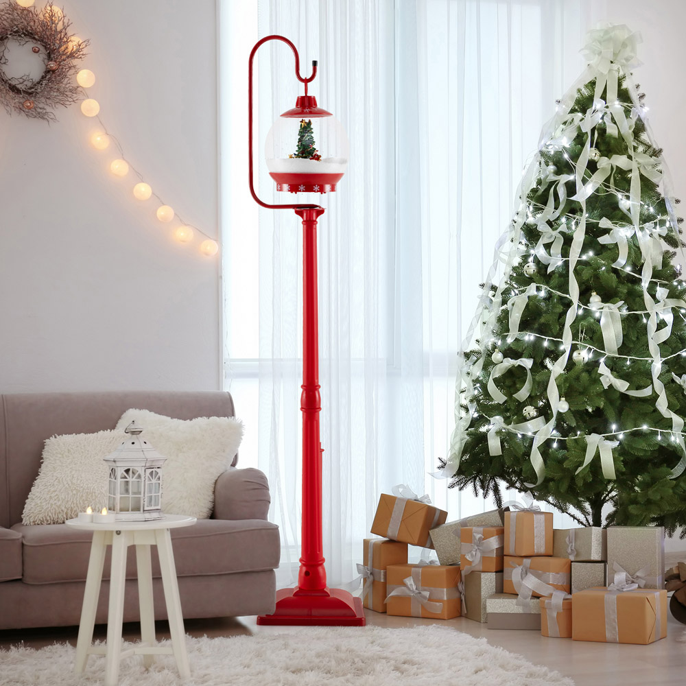 Costway Red Snow Globe Sound Activated LED Lamp Post Outdoor Christmas Decoration 5.7ft Image 2