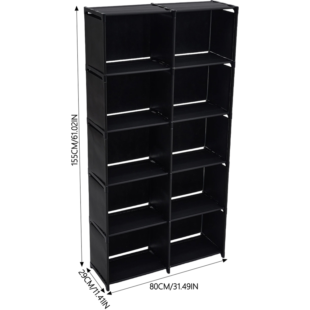 Living and Home 5-Tier Black Double Row Storage Shelf with Metal Frame Image 8