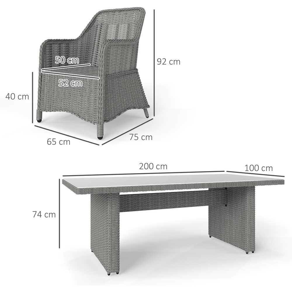 Outsunny 6 Seater Grey Rattan Garden Dining Set with Glass Top Table and Cushions Image 9