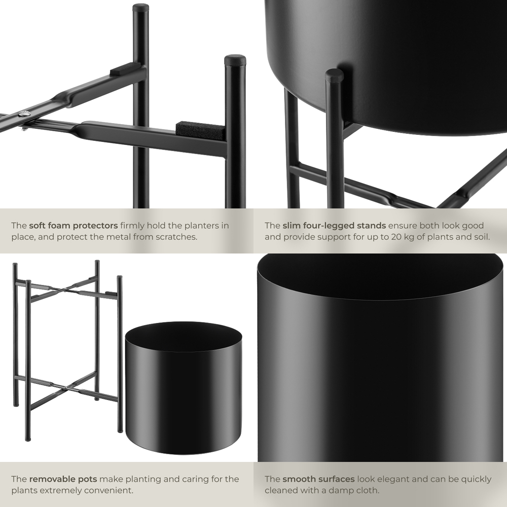 tectake Mine Black Powder-Coated Steel Plant Stand 2 Pack Image 5