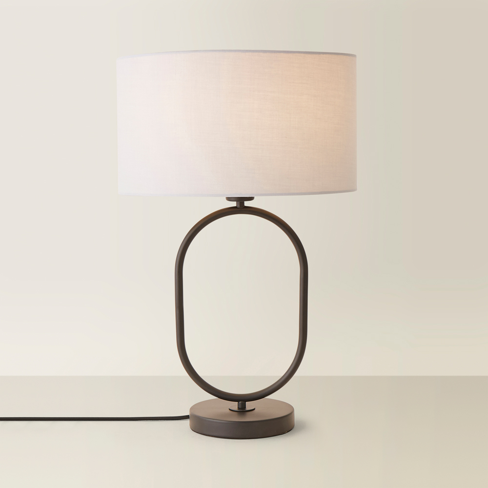 ValueLights Antonia Grey Fabric Drum Shade Matte Black Oval LED Table Lamp Image 5