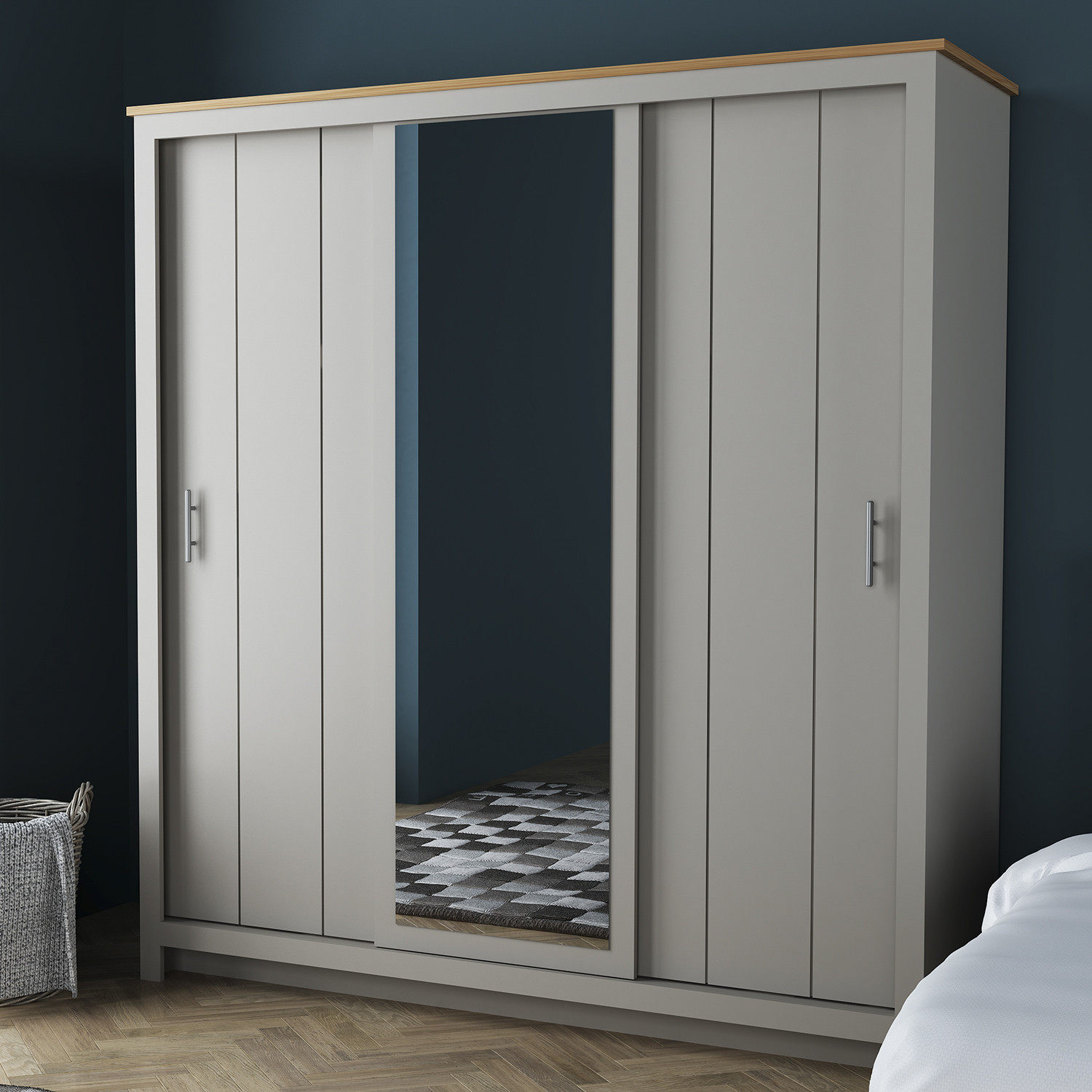 Lexington Grey 3 Door Mirror Sliding Wardrobe Image 1
