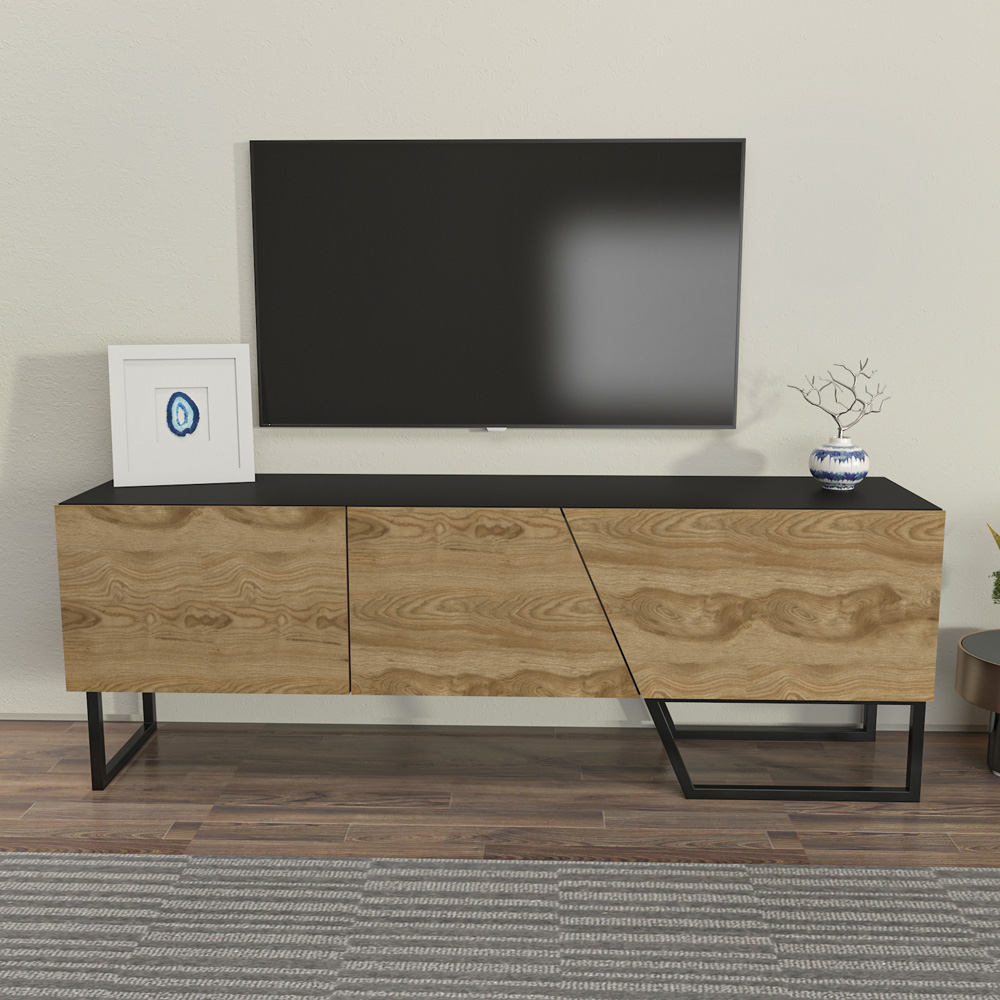 Decorotika Parla 3 Door Black and Oud TV Unit Image 6