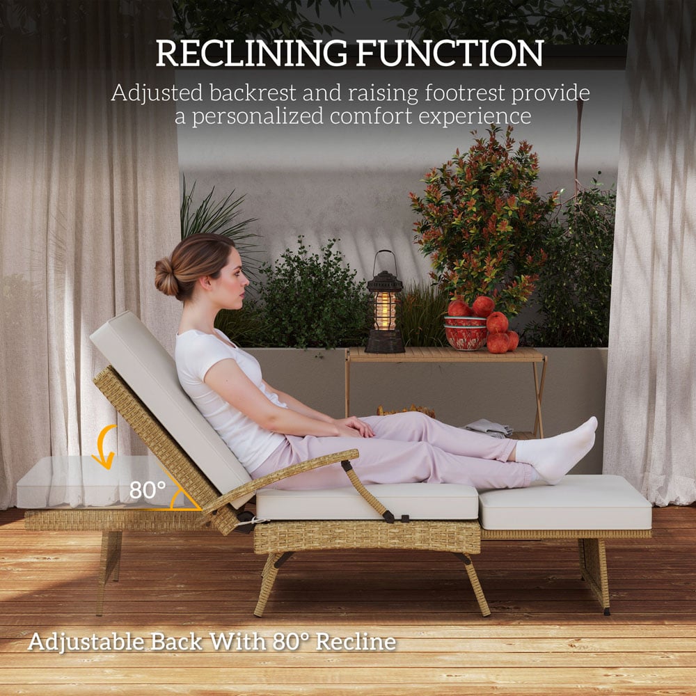 Outsunny Beige Foldable Rattan Recliner Chair with Footrest Image 5