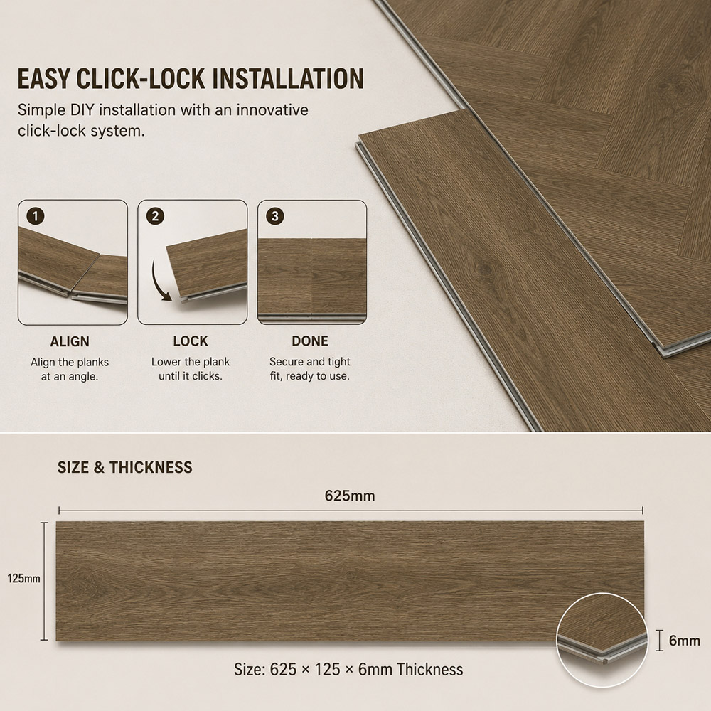 Britwall Chestnut Oak Herringbone Wood-Embossed SPC Vinyl Flooring 625 x 125mm 20 Pack Image 6