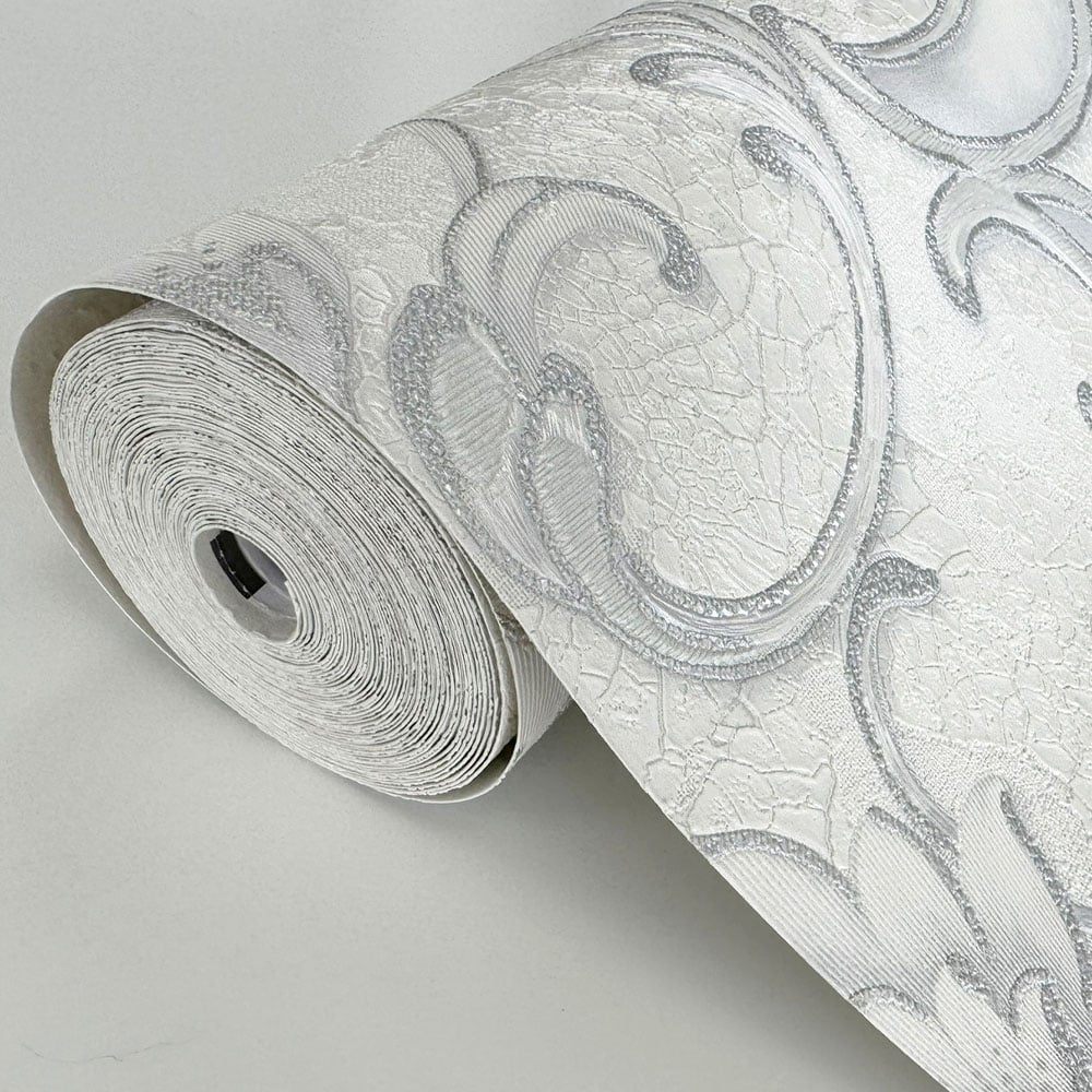 Rasch Sonata Damask Silver Grey Wallpaper Image 2
