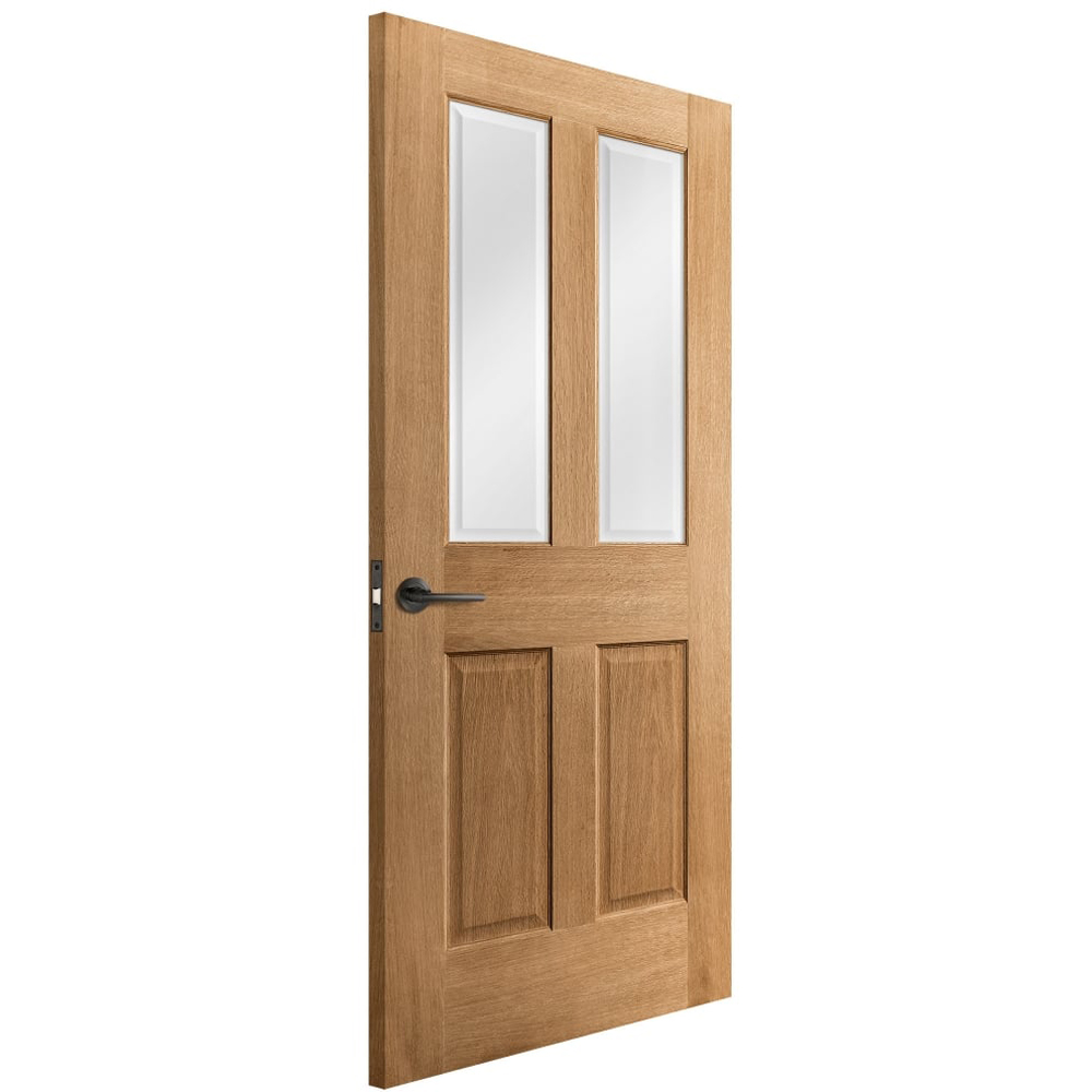 Victorian Oak Veneer 2 Panel Clear Bevelled Glass Internal Door 1981 x 838 x 35mm Image 4
