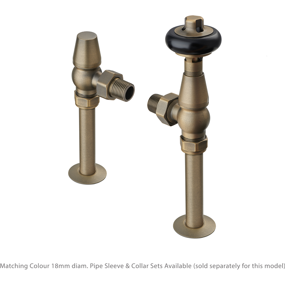 Terma Traditional Antique Brass Angled Thermostatic Radiator Valve Lockshield Set Image 2