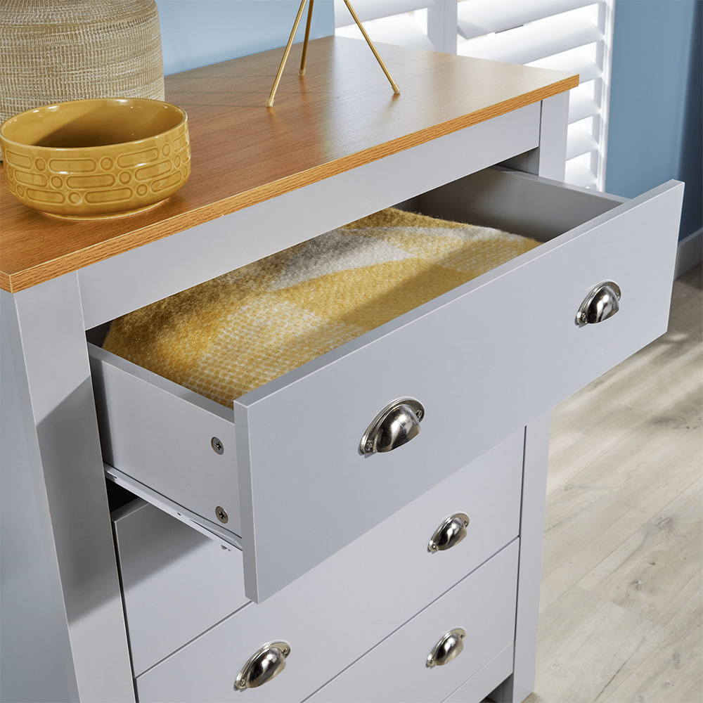 Home Source Camden 4 Drawer Grey Wood Chest of Drawers with Oak Top Image 3