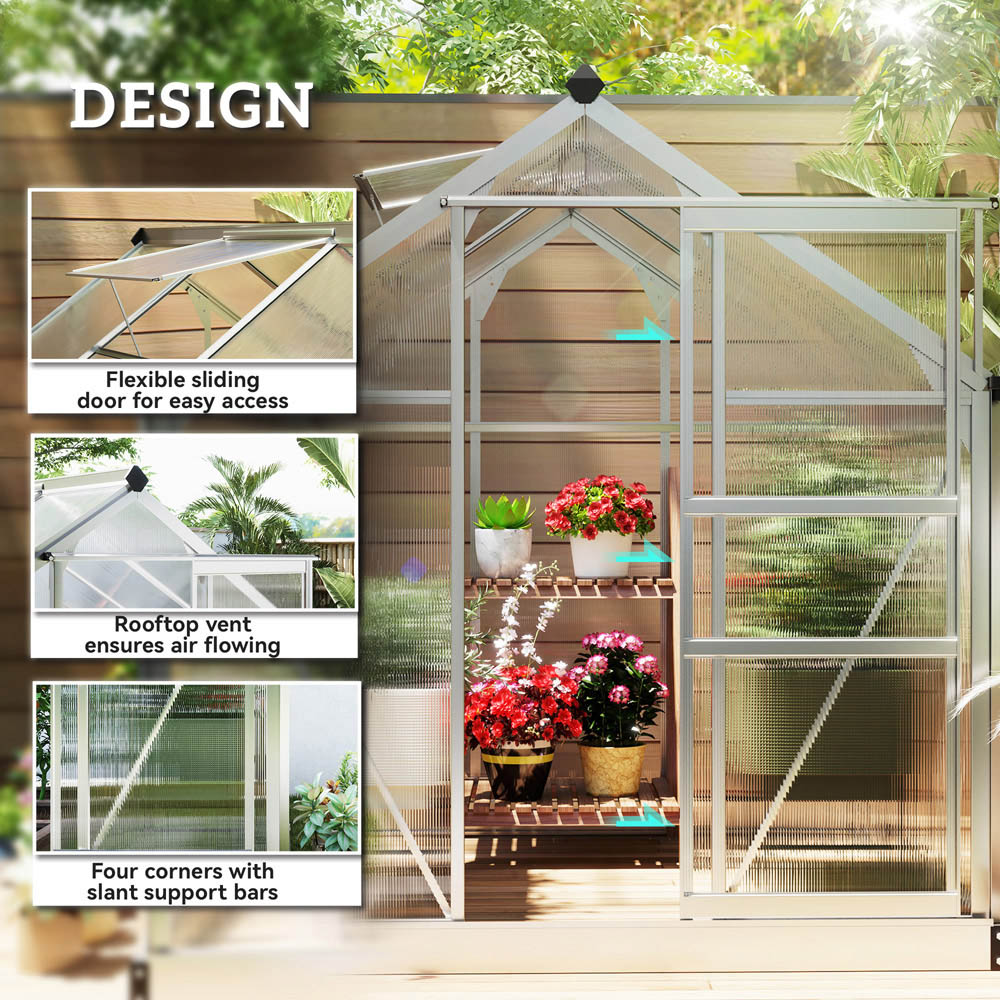 Outsunny Aluminium Polycarbonate 6 x 6ft Walk-in Greenhouse Image 8
