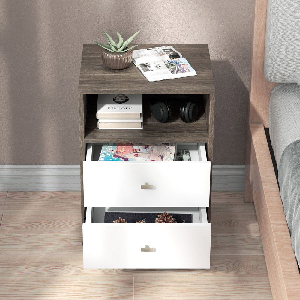 Portland 2 Drawer Single Shelf Bedside Table Set of 2 Image 4