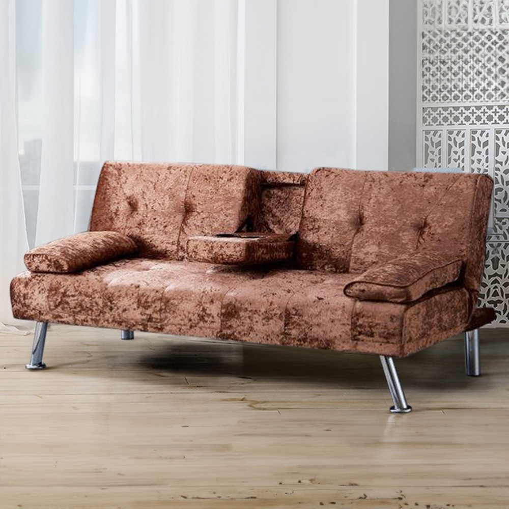 Brooklyn Double Sleeper Brown Crushed Velvet Italian Sofa Bed with Cup Holder Image 1
