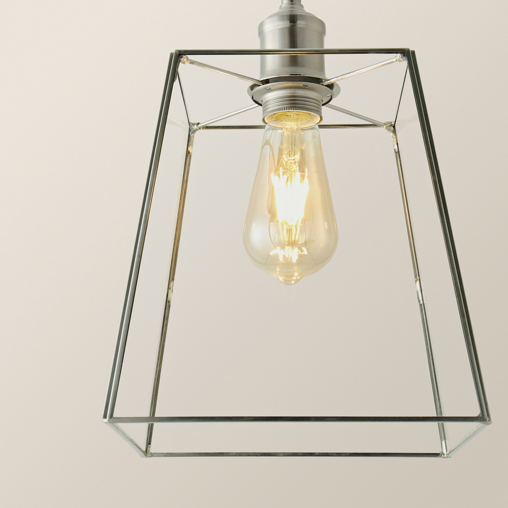 ValueLights Susie Glass Lantern Brushed Chrome Single LED Ceiling Pendant Light Image 4