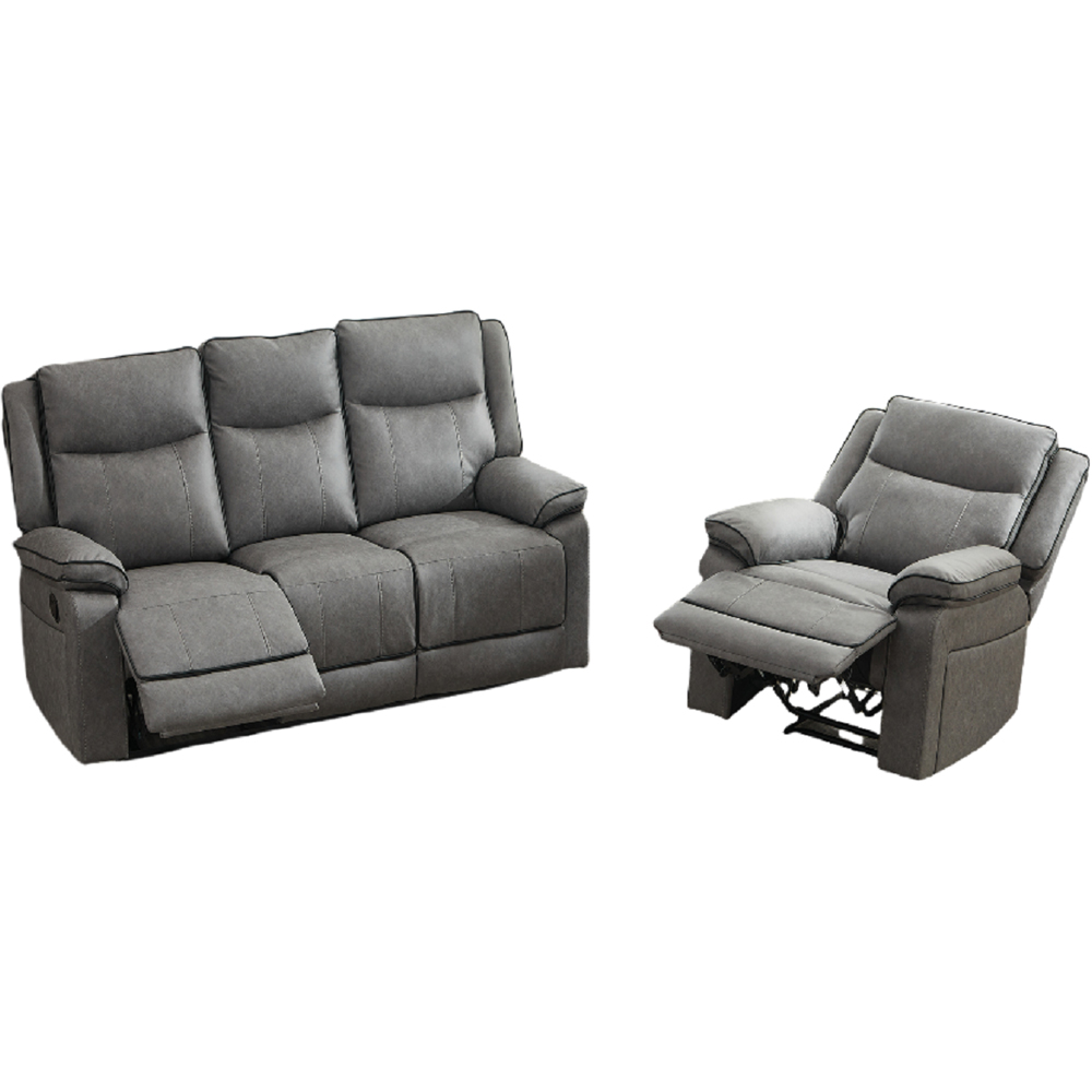 Furniture One 4 Seater Grey Manual Sectional Recliner Couches Sofa Set Image 2