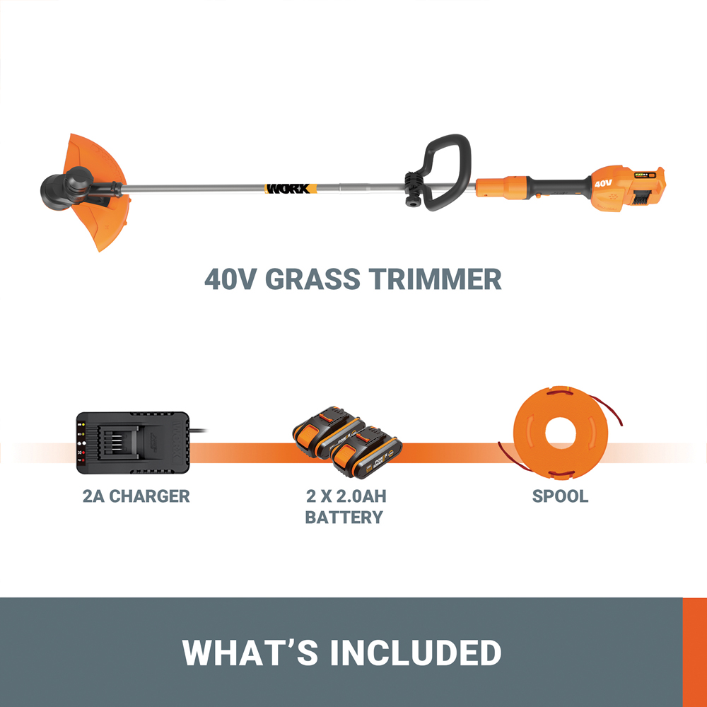 Worx WG183E 40V Cordless 33cm Grass Trimmer with Batteries and a Charger Image 5