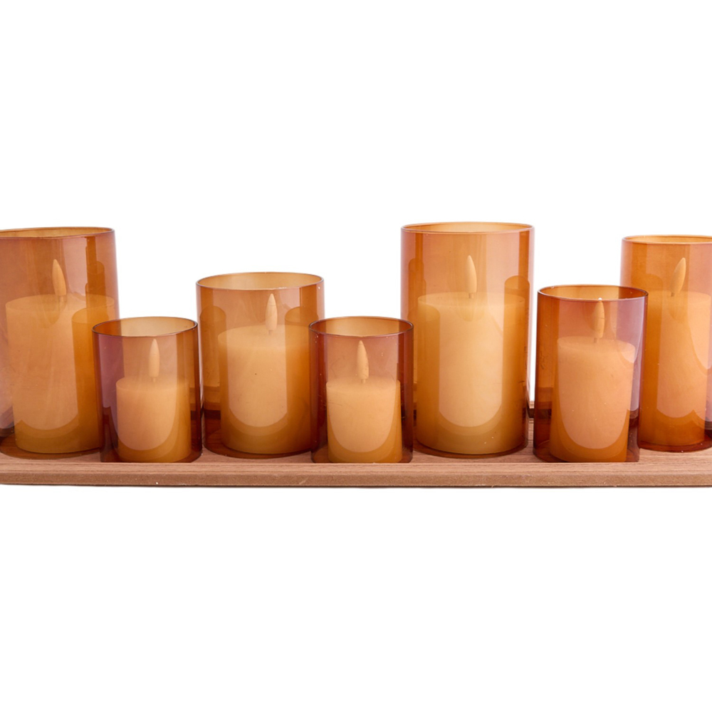 Set of 7 LED Candle Tray Amber Image 7